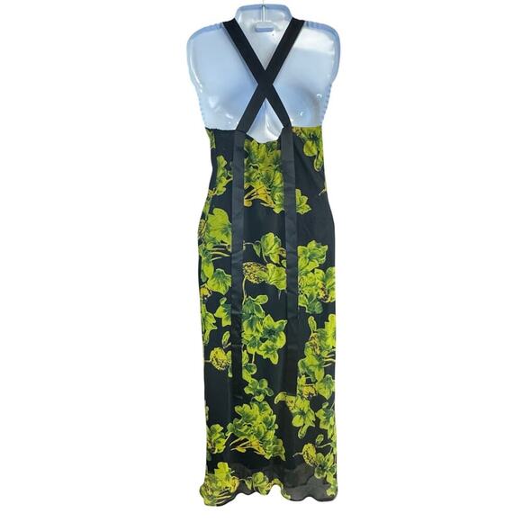 New TOPSHOP Green Black Floral Print Cami Maxi Dress Ribbon Cross Back Women’s 2 - Picture 7 of 13